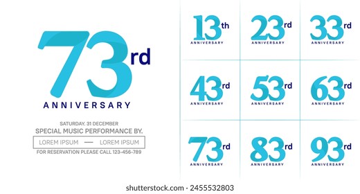 anniversary logotype set vector, blue color for special day celebration