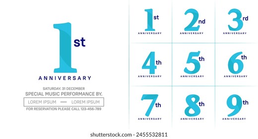 anniversary logotype set vector, blue color for special day celebration
