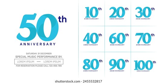 anniversary logotype set vector, blue color for special day celebration