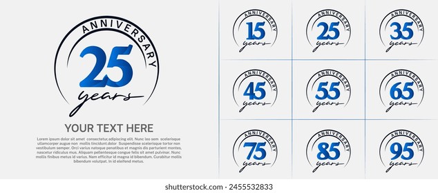 anniversary logotype set vector, blue color with black circle for special day celebration