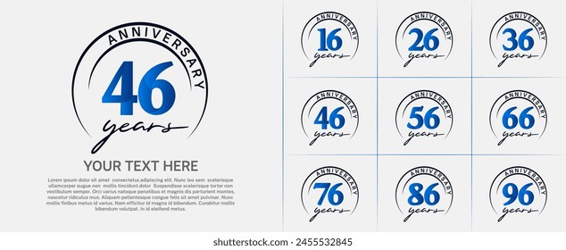 anniversary logotype set vector, blue color with black circle for special day celebration