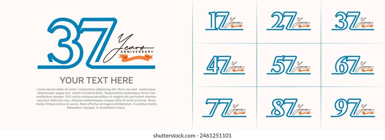 Vector del conjunto del logotipo del aniversario, color de la línea azul para la celebración especial del día