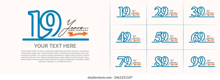 anniversary logotype set vector, blue line color for special day celebration