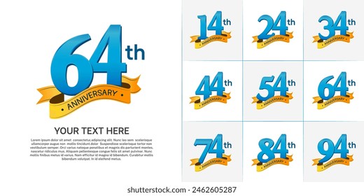 anniversary logotype set vector, blue color and orange ribbon for special day celebration