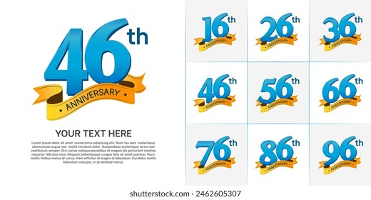 logotipo de aniversario conjunto de Vector, color azul y cinta naranja para la celebración especial del día