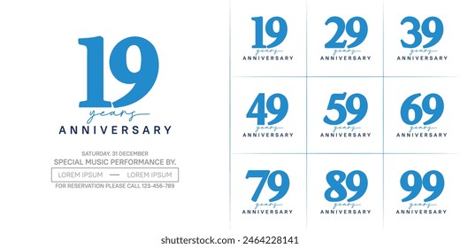 logotipo de aniversario conjunto de Vector, color azul y negro para la celebración del día especial