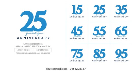 anniversary logotype set vector, blue and black color for special day celebration