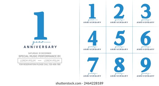 anniversary logotype set vector, blue and black color for special day celebration