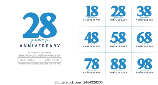 logotipo de aniversario conjunto de Vector, color azul y negro para la celebración del día especial