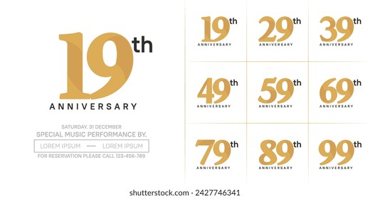 anniversary logotype set vector, brown color for special day celebration