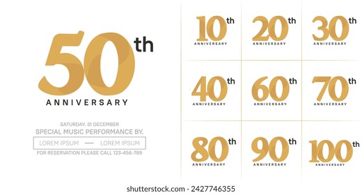 vector del conjunto del logotipo del aniversario, color marrón para la celebración especial del día