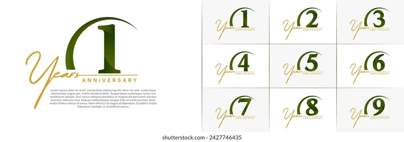 anniversary logotype set vector, brown and green color with swoosh for special day celebration
