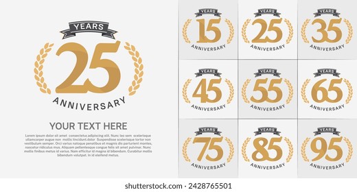 anniversary logotype set vector, brown color and black ribbon for special day celebration