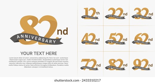 anniversary logotype set vector, brown color and black ribbon for special day celebration