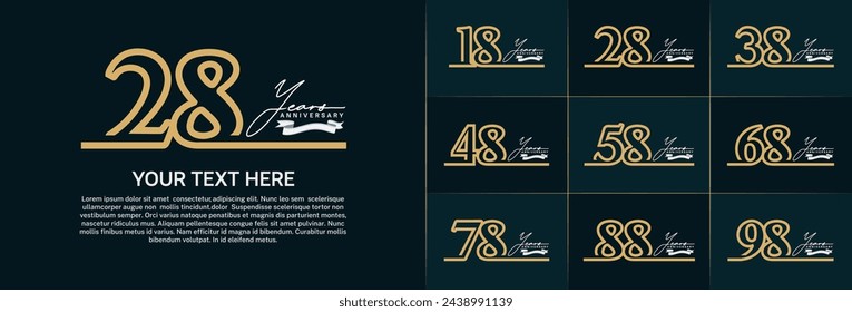 vector del conjunto del logotipo del aniversario, color de la línea marrón para la celebración especial del día