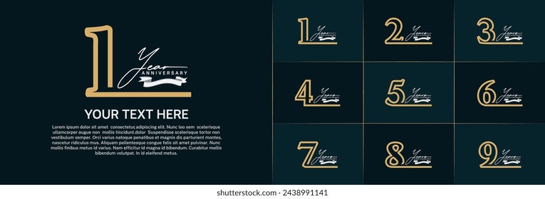 anniversary logotype set vector, brown line color for special day celebration