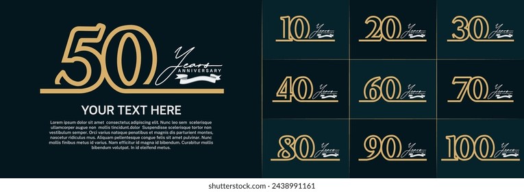 anniversary logotype set vector, brown line color for special day celebration