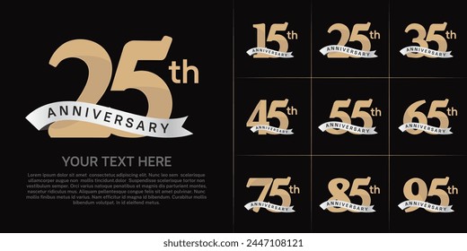 anniversary logotype set vector, brown color and white ribbon for special day celebration