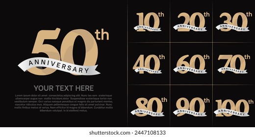 anniversary logotype set vector, brown color and white ribbon for special day celebration