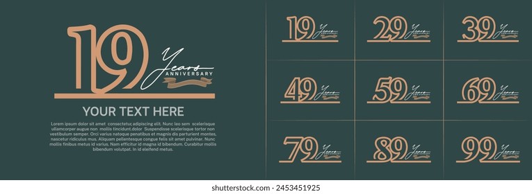 anniversary logotype set vector, brown line color for special day celebration