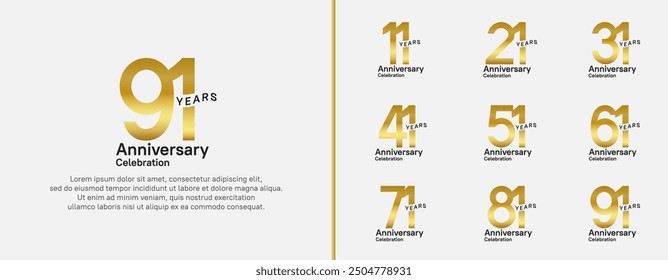 anniversary logotype set. vector design gold color for celebration event