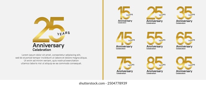 anniversary logotype set. vector design gold color for celebration event