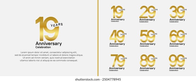 anniversary logotype set. vector design gold color for celebration event
