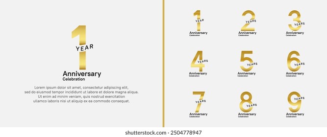 anniversary logotype set. vector design gold color for celebration event