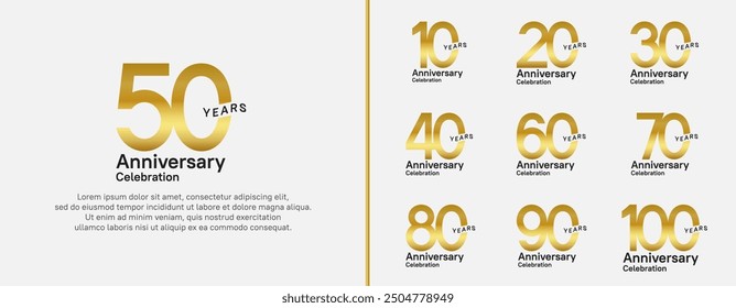 Jubiläums-Logo-Set. Vektordesign goldene Farbe für Feierlichkeiten