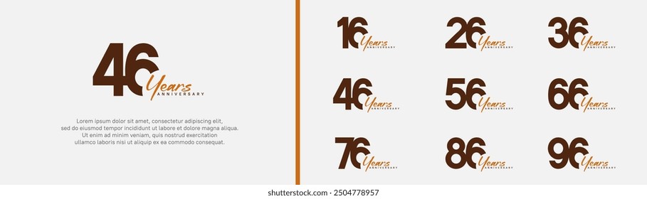 anniversary logotype set. vector design brown and orange color can be use for special moment