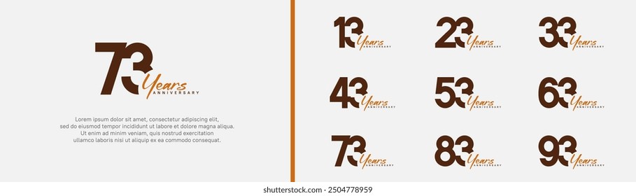 anniversary logotype set. vector design brown and orange color can be use for special moment
