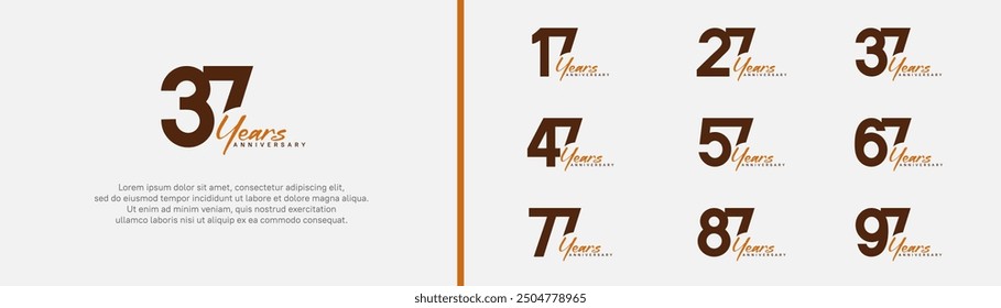Conjunto de logotipo de aniversario. Diseño de Vector Color marrón y naranja se puede utilizar para un momento especial