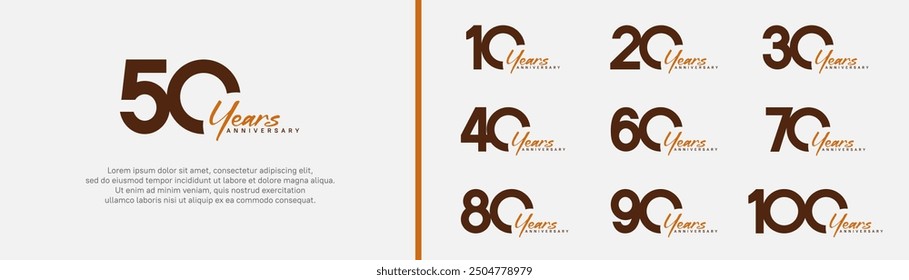 anniversary logotype set. vector design brown and orange color can be use for special moment