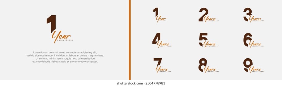 anniversary logotype set. vector design brown and orange color can be use for special moment