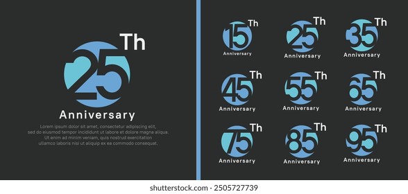 anniversary logotype set. vector design blue color circle can be use for celebration moment