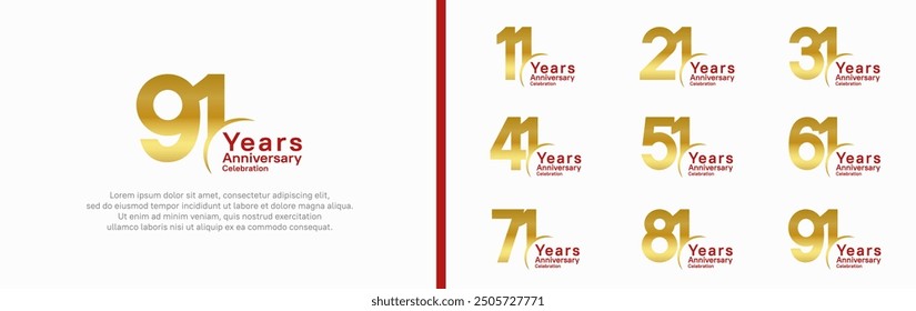 anniversary logotype set. vector design gold and red color can be use for special moment