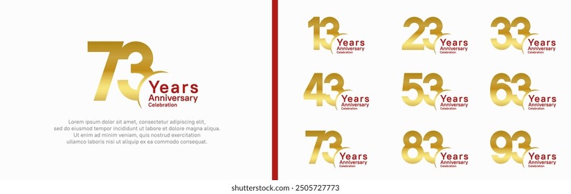 anniversary logotype set. vector design gold and red color can be use for special moment