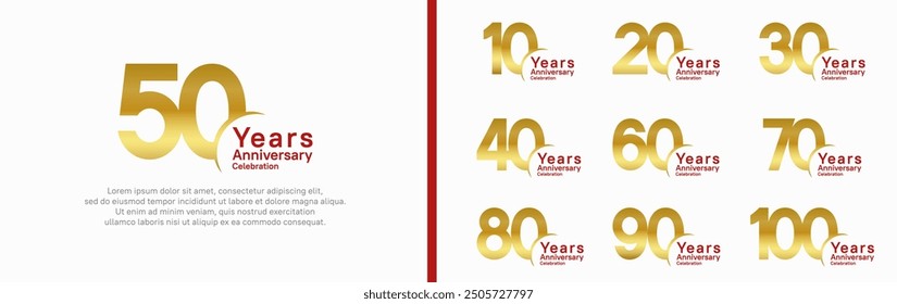 anniversary logotype set. vector design gold and red color can be use for special moment