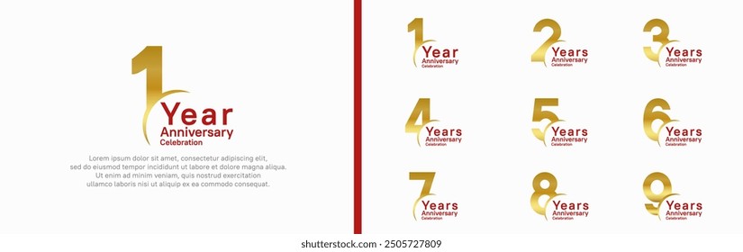 anniversary logotype set. vector design gold and red color can be use for special moment