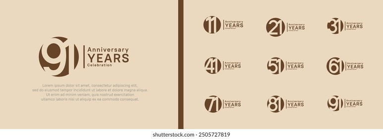anniversary logotype set. vector design brown color can be use for celebration moment
