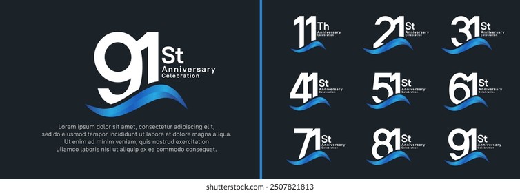 anniversary logotype set. vector design white color number can be use for special moment