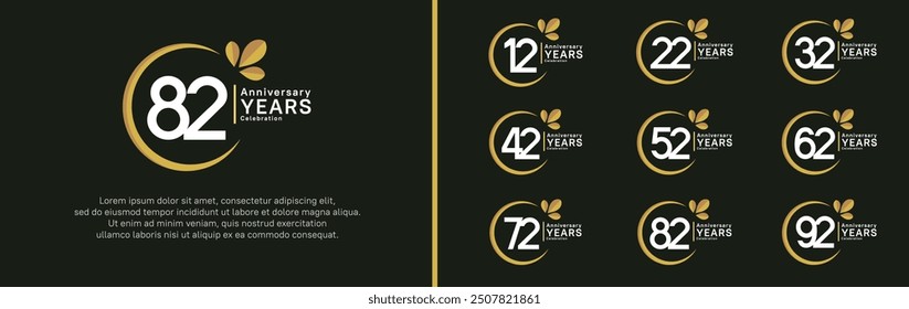 anniversary logotype set. vector design white color with yellow ring and leaf for special moment