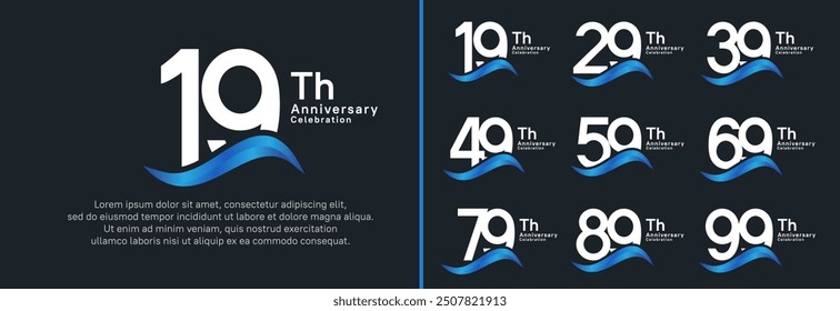 anniversary logotype set. vector design white color number can be use for special moment