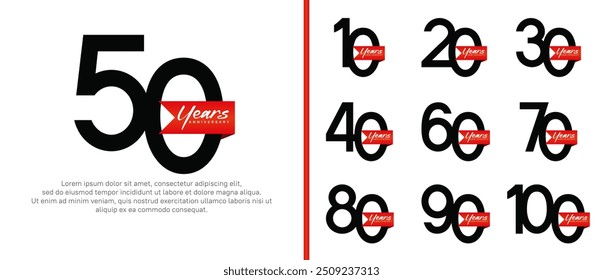 anniversary logotype set. vector design black color with red ribbon can be use for celebration event