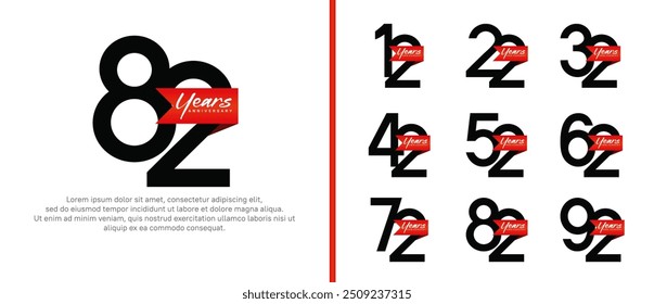 anniversary logotype set. vector design black color with red ribbon can be use for celebration event