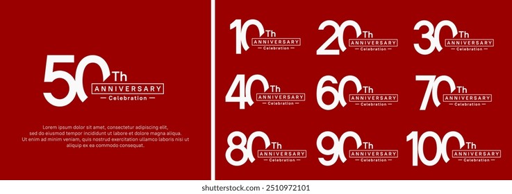 Jubiläums-Logo-Set. Vektordesign weiße Farbe für besonderen Moment