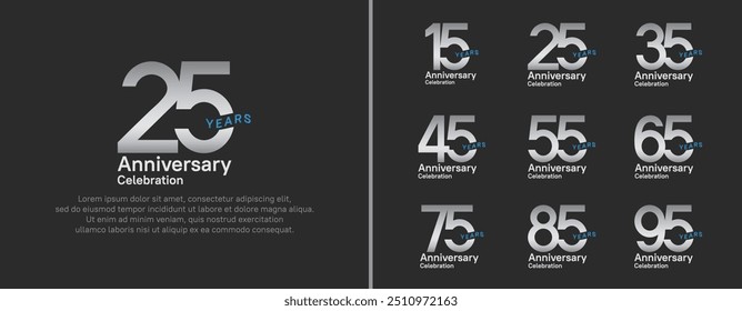 anniversary logotype set. vector design silver and blue color for celebration event