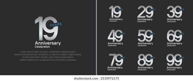 anniversary logotype set. vector design silver and blue color for celebration event