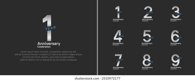anniversary logotype set. vector design silver and blue color for celebration event