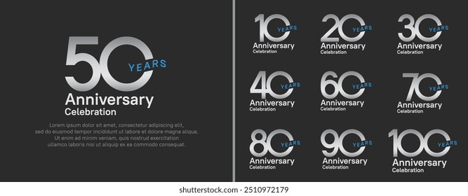 conjunto de logotipos de aniversário. cor prata e azul do projeto do vetor para o evento da celebração